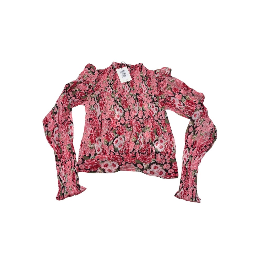 NWT Bardot Remi Floral Blouse Pink Gardenia Smocked Long Sleeve Top Womens US 4